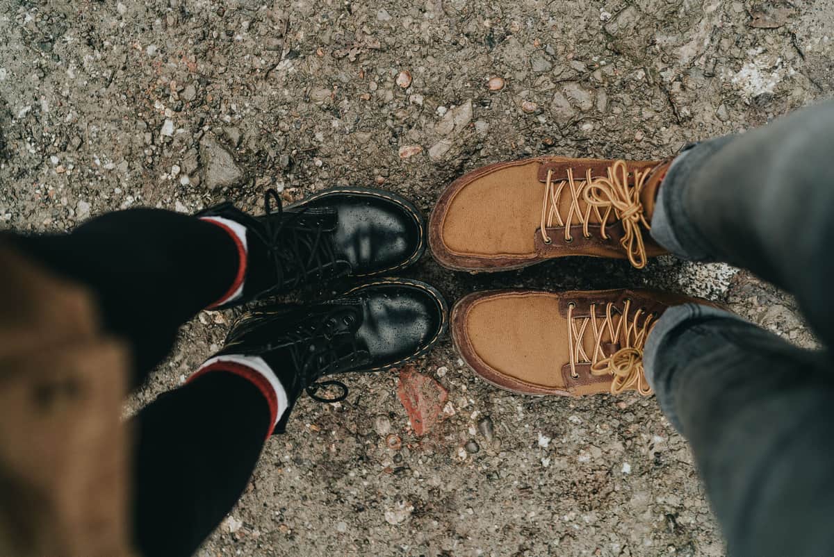Two pairs of leather work boots side by side for comparison